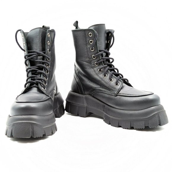 Leather Platform Combat Boots 